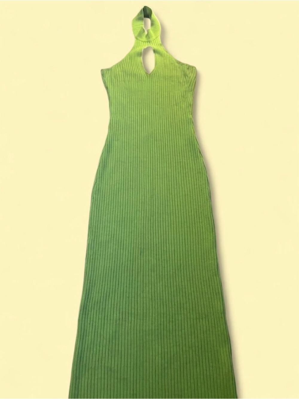 Green Ribbed Knit Halter Maxi Dress